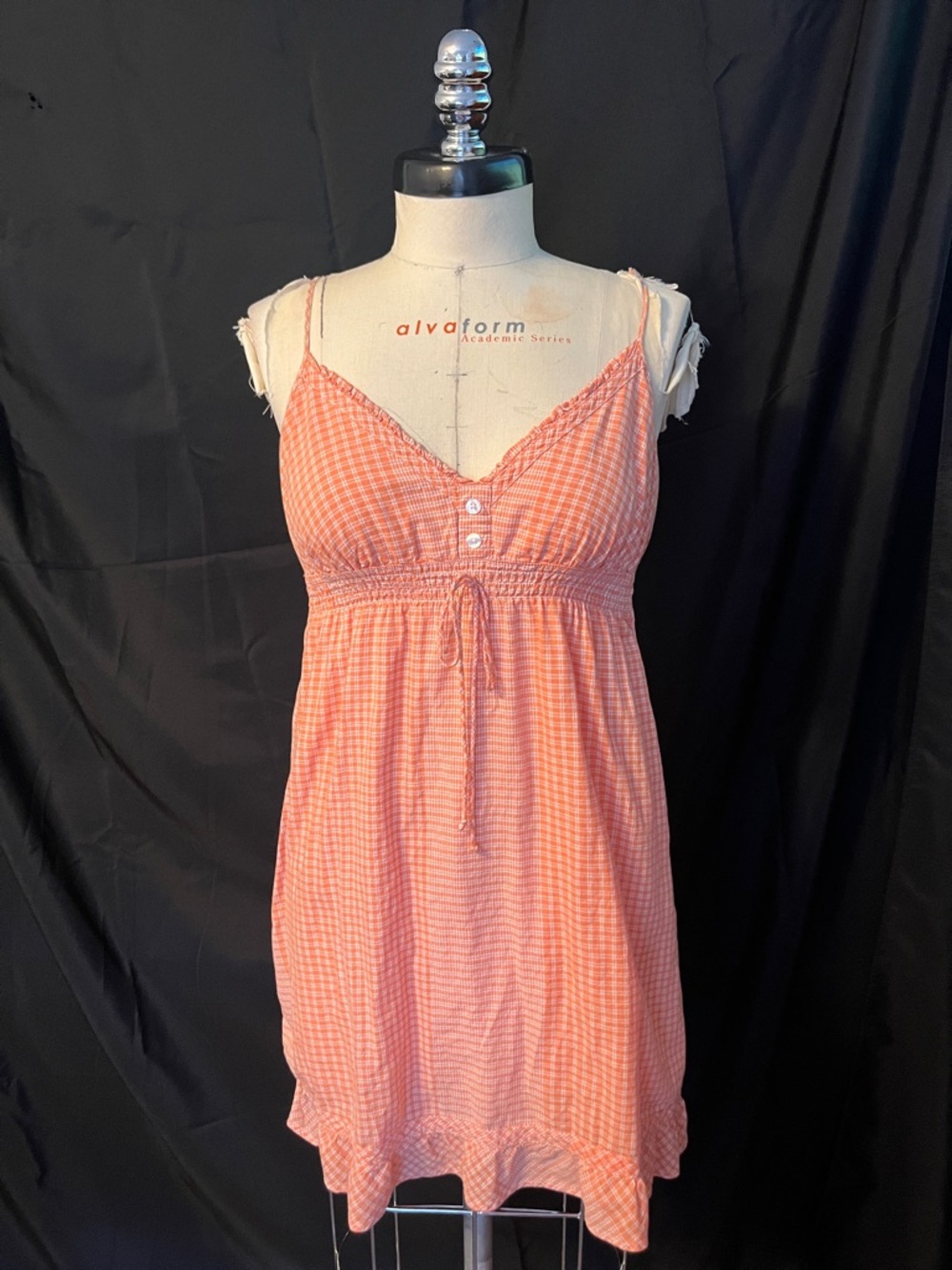 Peach Gingham Tie-Front Sundress